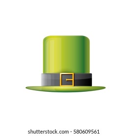vector saint patrick's day green glossy hat isolated on white background. vector vintage leprechaun green cartoon hat label