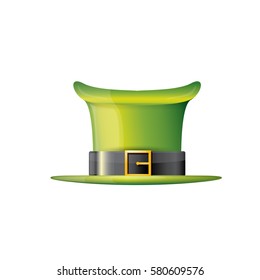 vector saint patrick's day green glossy hat isolated on white background. vector vintage leprechaun green cartoon hat label