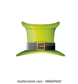 vector saint patrick's day green glossy hat isolated on white background. vector vintage leprechaun green cartoon hat label