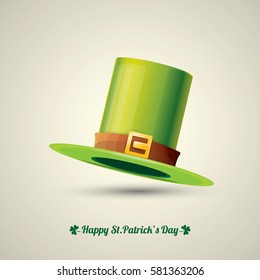 vector saint patrick's day green glossy hat isolated on background. vector vintage leprechaun green cartoon hat label