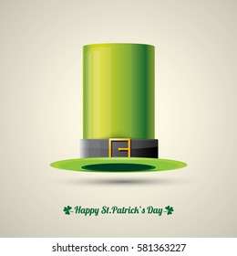 vector saint patrick's day green glossy hat isolated on background. vector vintage leprechaun green cartoon hat label