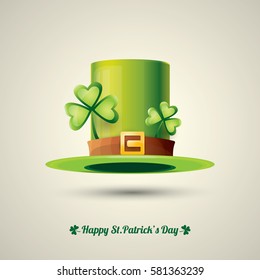 vector saint patrick's day green glossy hat isolated on background. vector vintage leprechaun green cartoon hat label