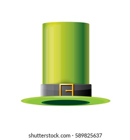 vector saint patrick's day green glossy hat with lucky clover isolated on white background. vector vintage leprechaun green cartoon hat label