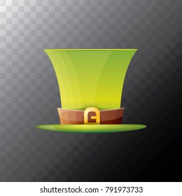vector saint patrick's day green glossy hat clover isolated on transparent background. vector vintage leprechaun green cartoon hat with leather belt