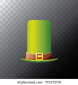vector saint patrick's day green glossy hat clover isolated on transparent background. vector vintage leprechaun green cartoon hat with leather belt