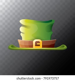vector saint patrick's day green glossy hat clover isolated on transparent background. vector vintage leprechaun green cartoon hat with leather belt