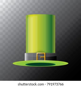 vector saint patrick's day green glossy hat clover isolated on transparent background. vector vintage leprechaun green cartoon hat with leather belt