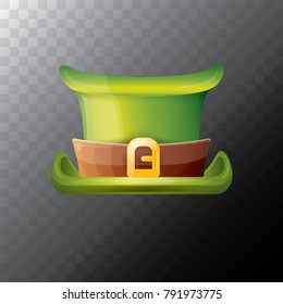 vector saint patrick's day green glossy hat clover isolated on transparent background. vector vintage leprechaun green cartoon hat with leather belt
