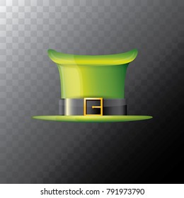 vector saint patrick's day green glossy hat clover isolated on transparent background. vector vintage leprechaun green cartoon hat with leather belt