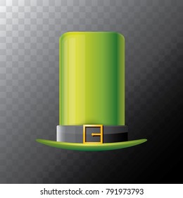 vector saint patrick's day green glossy hat clover isolated on transparent background. vector vintage leprechaun green cartoon hat with leather belt