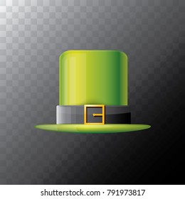 vector saint patrick's day green glossy hat clover isolated on transparent background. vector vintage leprechaun green cartoon hat with leather belt