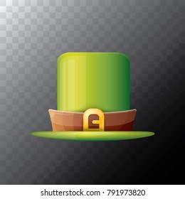 vector saint patrick's day green glossy hat clover isolated on transparent background. vector vintage leprechaun green cartoon hat with leather belt