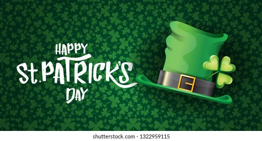 vector saint patrick's day horizontal banner with greeting text and green patrikcs hat on green shamroks pattern background. saint patrick's day poster or banner design template 