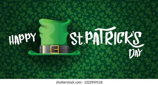 vector saint patrick's day horizontal banner with greeting text and green patrikcs hat on green shamroks pattern background. saint patrick's day poster or banner design template 