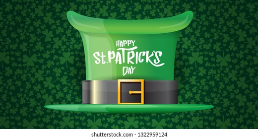 vector saint patrick's day horizontal banner with greeting text and green patrikcs hat on green shamroks pattern background. saint patrick's day poster or banner design template 