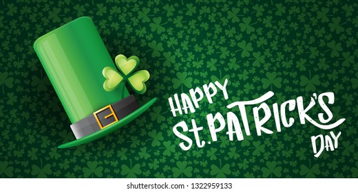 vector saint patrick's day horizontal banner with greeting text and green patrikcs hat on green shamroks pattern background. saint patrick's day poster or banner design template 