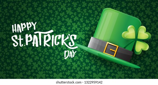 vector saint patrick's day horizontal banner with greeting text and green patrikcs hat on green shamroks pattern background. saint patrick's day poster or banner design template 