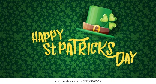 vector saint patrick's day horizontal banner with greeting text and green patrikcs hat on green shamroks pattern background. saint patrick's day poster or banner design template 
