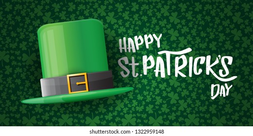 vector saint patrick's day horizontal banner with greeting text and green patrikcs hat on green shamroks pattern background. saint patrick's day poster or banner design template 