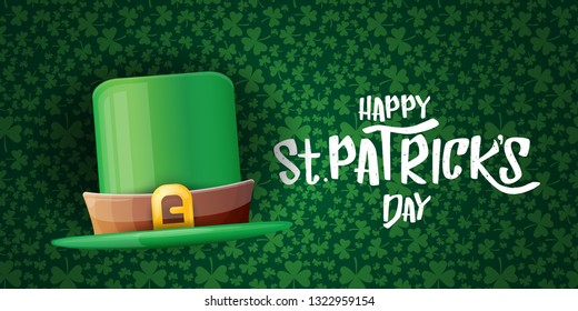 vector saint patrick's day horizontal banner with greeting text and green patrikcs hat on green shamroks pattern background. saint patrick's day poster or banner design template 