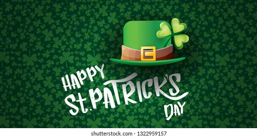 vector saint patrick's day horizontal banner with greeting text and green patrikcs hat on green shamroks pattern background. saint patrick's day poster or banner design template 