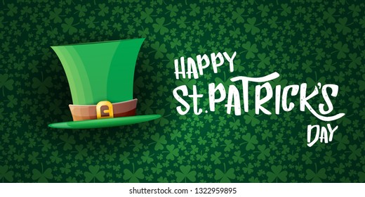 vector saint patrick's day horizontal banner with greeting text and green patrikcs hat on green shamroks pattern background. saint patrick's day poster or banner design template 