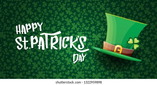 vector saint patrick's day horizontal banner with greeting text and green patrikcs hat on green shamroks pattern background. saint patrick's day poster or banner design template 