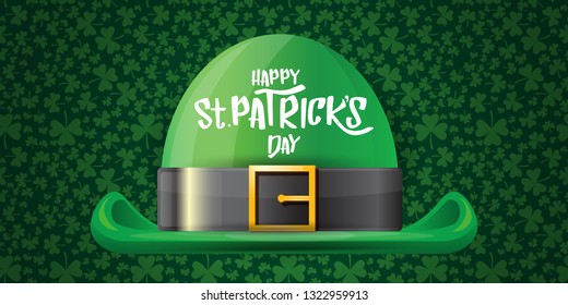 vector saint patrick's day horizontal banner with greeting text and green patrikcs hat on green shamroks pattern background. saint patrick's day poster or banner design template 