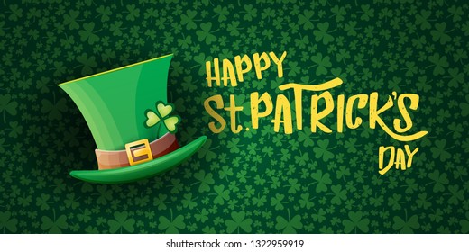 vector saint patrick's day horizontal banner with greeting text and green patrikcs hat on green shamroks pattern background. saint patrick's day poster or banner design template 