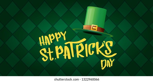 vector saint patrick's day horizontal banner with greeting text and green patrikcs hat on green plaid pattern background. saint patrick's day poster or banner design template 