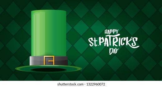 vector saint patrick's day horizontal banner with greeting text and green patrikcs hat on green plaid pattern background. saint patrick's day poster or banner design template 