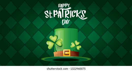 vector saint patrick's day horizontal banner with greeting text and green patrikcs hat on green plaid pattern background. saint patrick's day poster or banner design template 