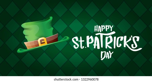 vector saint patrick's day horizontal banner with greeting text and green patrikcs hat on green plaid pattern background. saint patrick's day poster or banner design template 