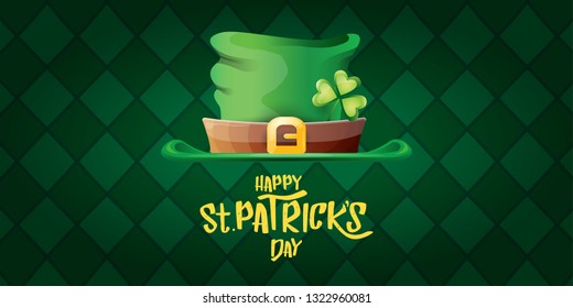 vector saint patrick's day horizontal banner with greeting text and green patrikcs hat on green plaid pattern background. saint patrick's day poster or banner design template 