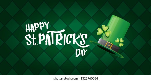 vector saint patrick's day horizontal banner with greeting text and green patrikcs hat on green plaid pattern background. saint patrick's day poster or banner design template 