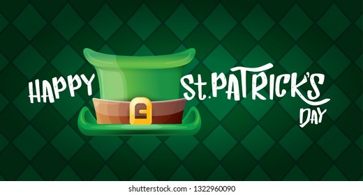 vector saint patrick's day horizontal banner with greeting text and green patrikcs hat on green plaid pattern background. saint patrick's day poster or banner design template 