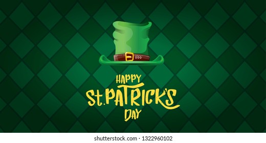 vector saint patrick's day horizontal banner with greeting text and green patrikcs hat on green plaid pattern background. saint patrick's day poster or banner design template 