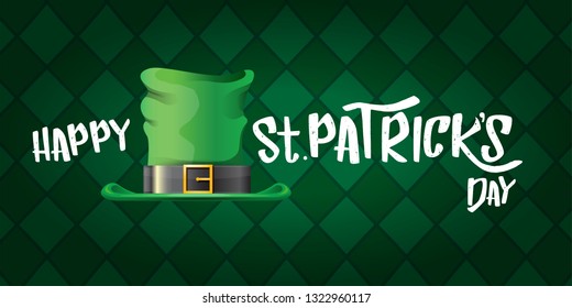 vector saint patrick's day horizontal banner with greeting text and green patrikcs hat on green plaid pattern background. saint patrick's day poster or banner design template 