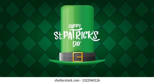 vector saint patrick's day horizontal banner with greeting text and green patrikcs hat on green plaid pattern background. saint patrick's day poster or banner design template 