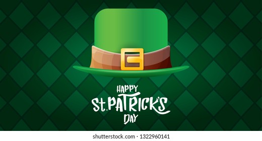 vector saint patrick's day horizontal banner with greeting text and green patrikcs hat on green plaid pattern background. saint patrick's day poster or banner design template 