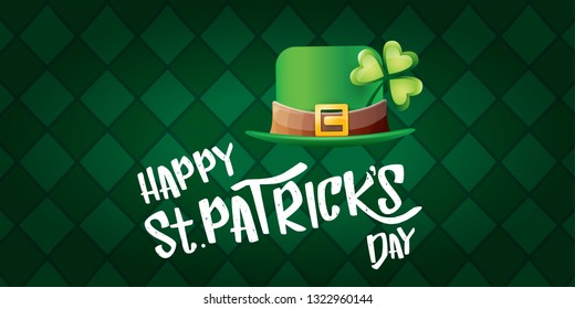 vector saint patrick's day horizontal banner with greeting text and green patrikcs hat on green plaid pattern background. saint patrick's day poster or banner design template 