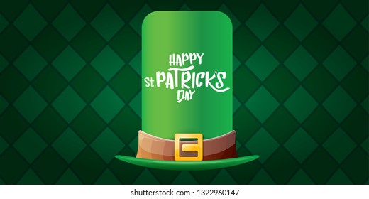vector saint patrick's day horizontal banner with greeting text and green patrikcs hat on green plaid pattern background. saint patrick's day poster or banner design template 