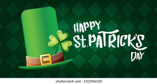 vector saint patrick's day horizontal banner with greeting text and green patrikcs hat on green plaid pattern background. saint patrick's day poster or banner design template 