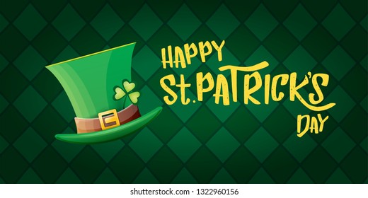 vector saint patrick's day horizontal banner with greeting text and green patrikcs hat on green plaid pattern background. saint patrick's day poster or banner design template 