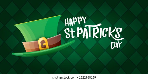 vector saint patrick's day horizontal banner with greeting text and green patrikcs hat on green plaid pattern background. saint patrick's day poster or banner design template 