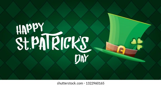 vector saint patrick's day horizontal banner with greeting text and green patrikcs hat on green plaid pattern background. saint patrick's day poster or banner design template 