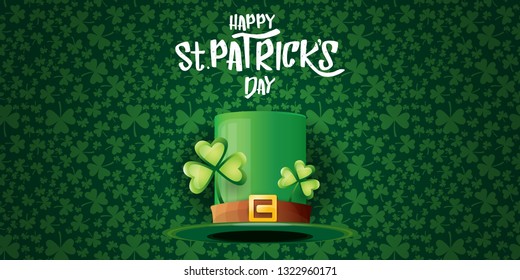 vector saint patrick's day horizontal banner with greeting text and green patrikcs hat on green shamroks pattern background. saint patrick's day poster or banner design template 