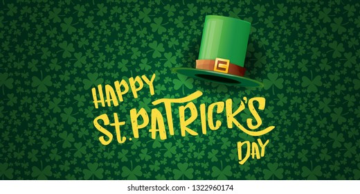 vector saint patrick's day horizontal banner with greeting text and green patrikcs hat on green shamroks pattern background. saint patrick's day poster or banner design template 