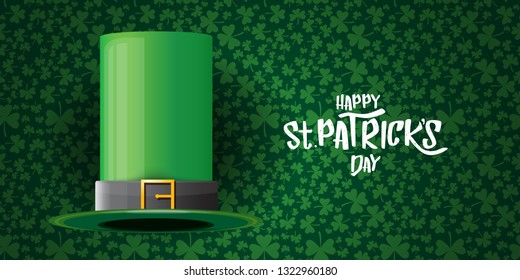 vector saint patrick's day horizontal banner with greeting text and green patrikcs hat on green shamroks pattern background. saint patrick's day poster or banner design template 