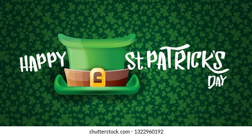 vector saint patrick's day horizontal banner with greeting text and green patrikcs hat on green shamroks pattern background. saint patrick's day poster or banner design template 